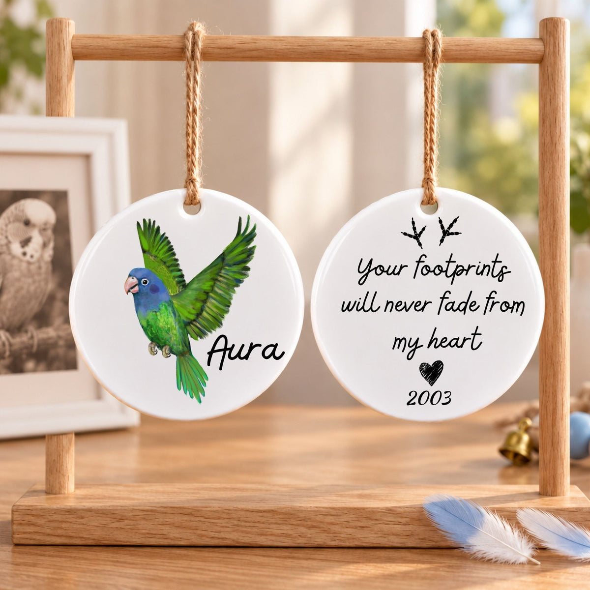 Blue Headed Parrot Ceramic Ornament - MerikaArt