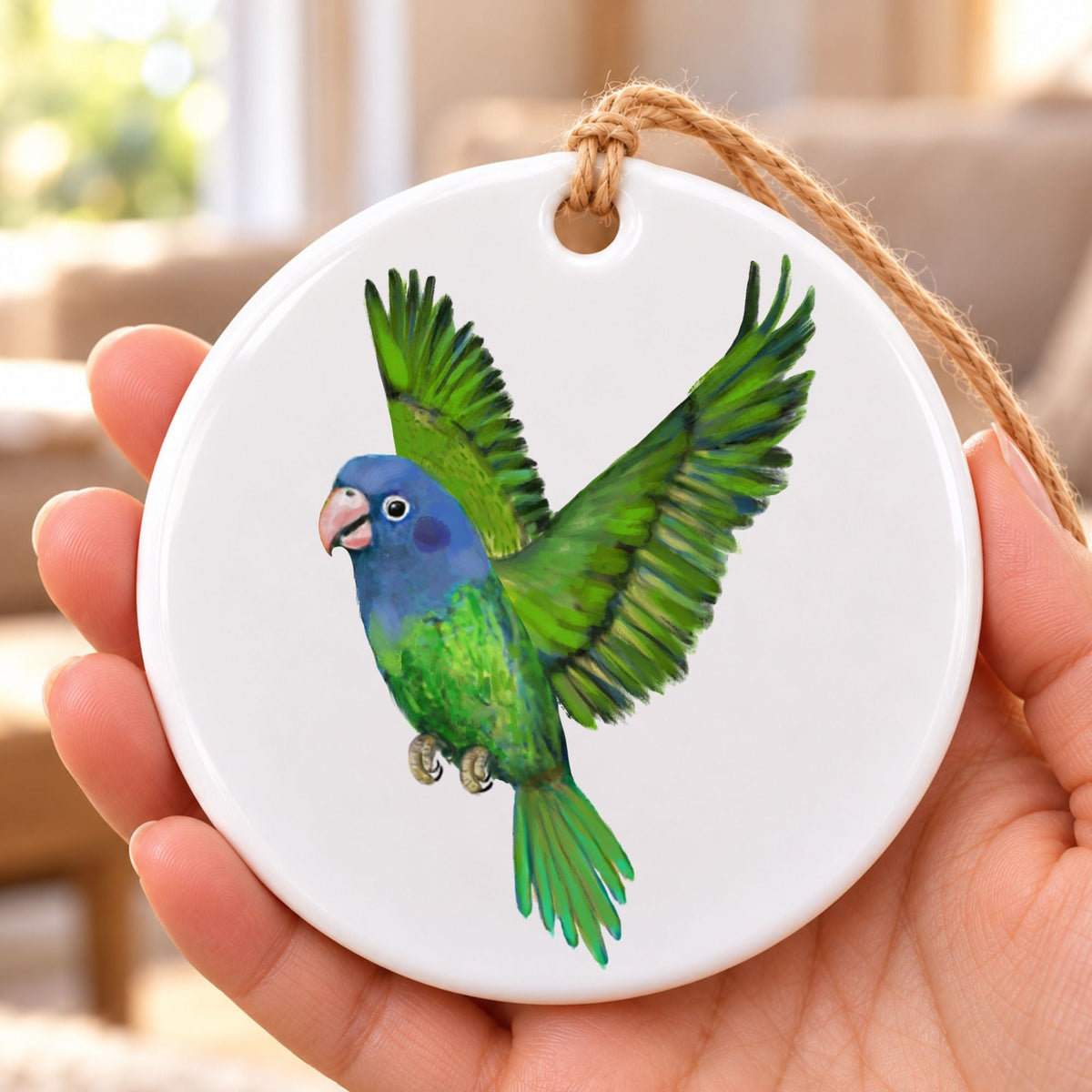Blue Headed Parrot Ceramic Ornament - MerikaArt