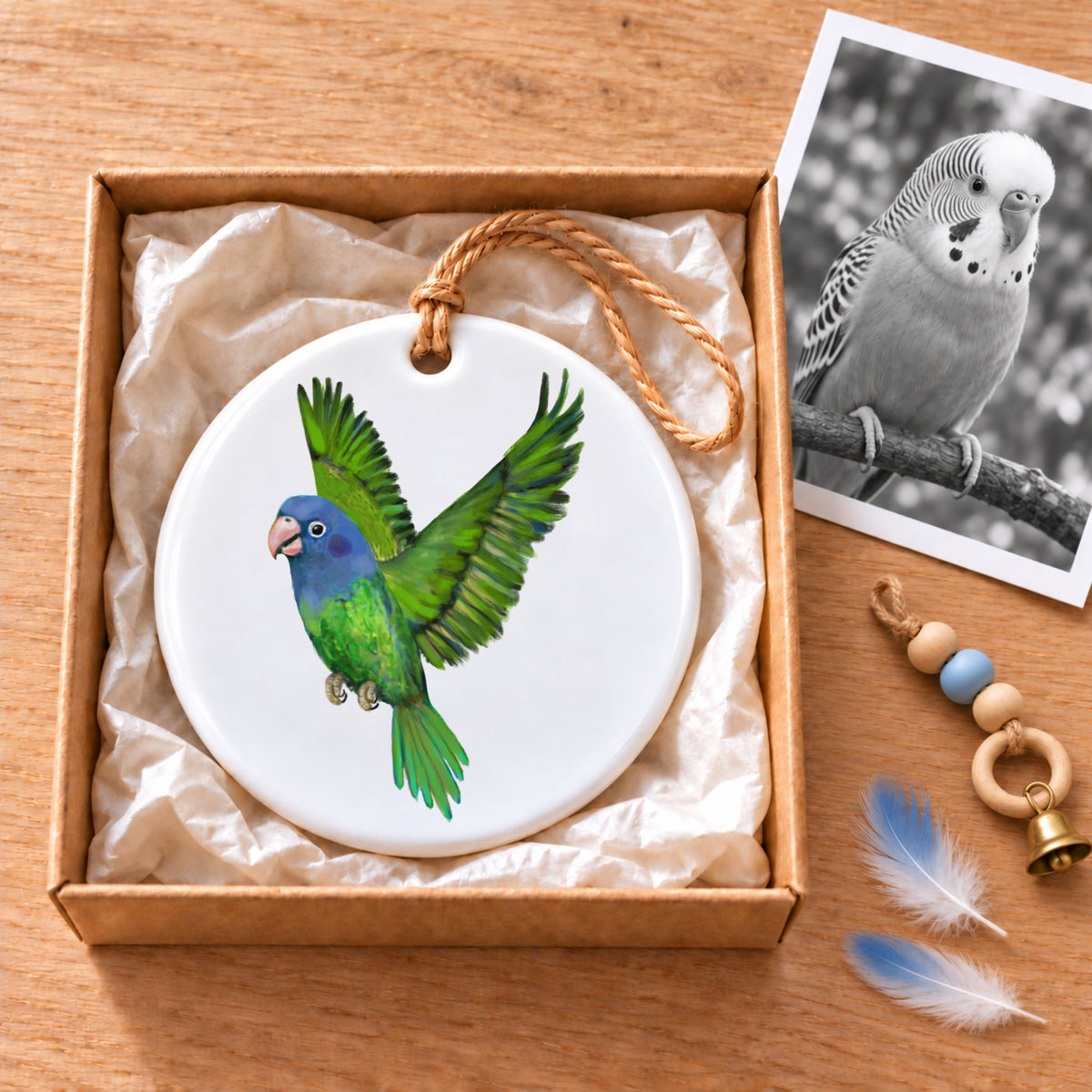 Blue Headed Parrot Ceramic Ornament - MerikaArt