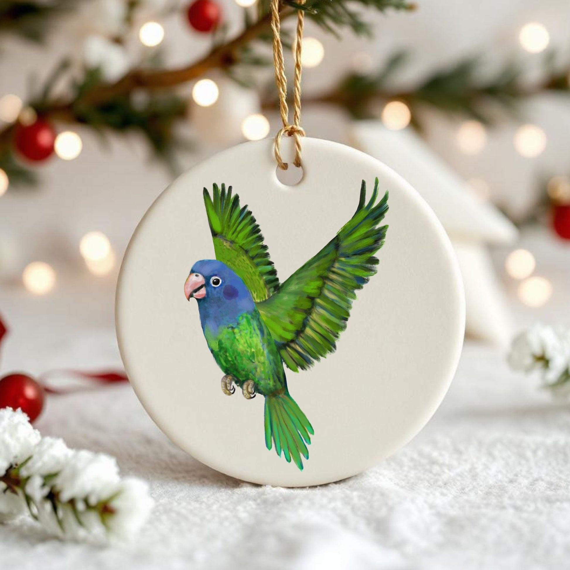 Blue - Headed Parrot Ceramic Ornament - MerikaArt