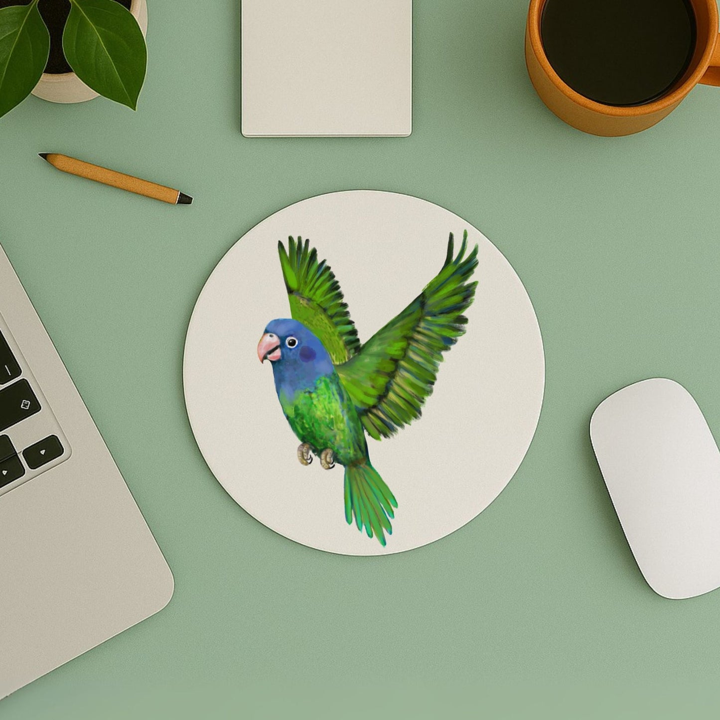 Blue - Headed Parrot Mousepad - MerikaArt