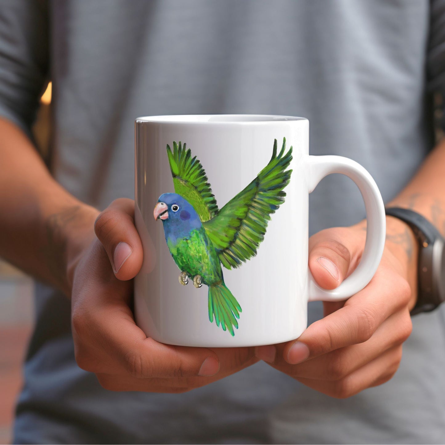 Blue - Headed Parrot Mug - MerikaArt