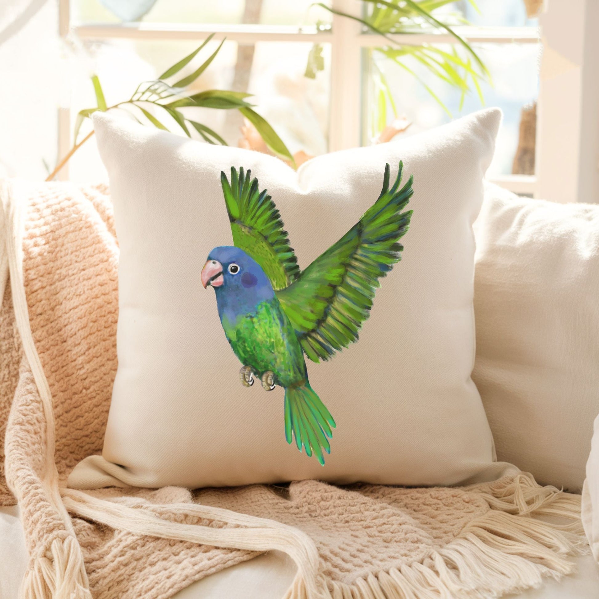 Blue Headed Parrot Pillow - MerikaArt