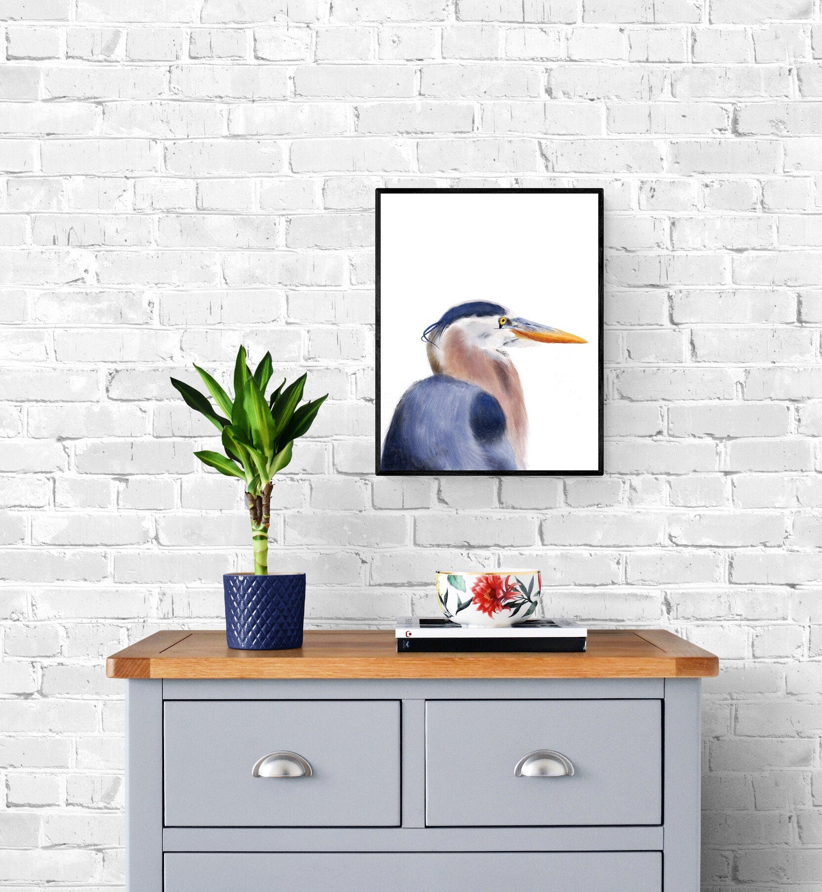 Blue Heron Bird Print - MerikaArt