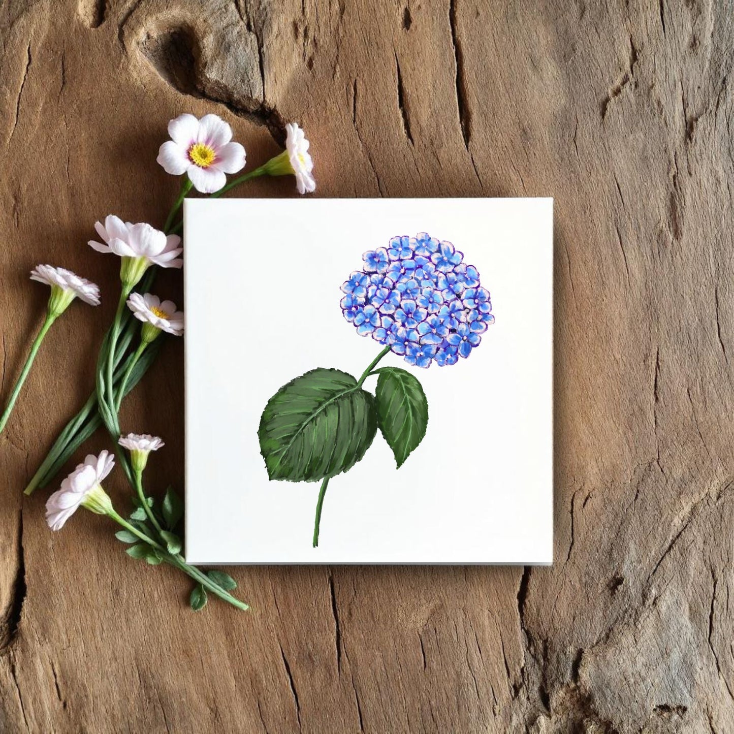 Blue Hydrangea Ceramic Tile – Elegant Floral Handmade Art - MerikaArt