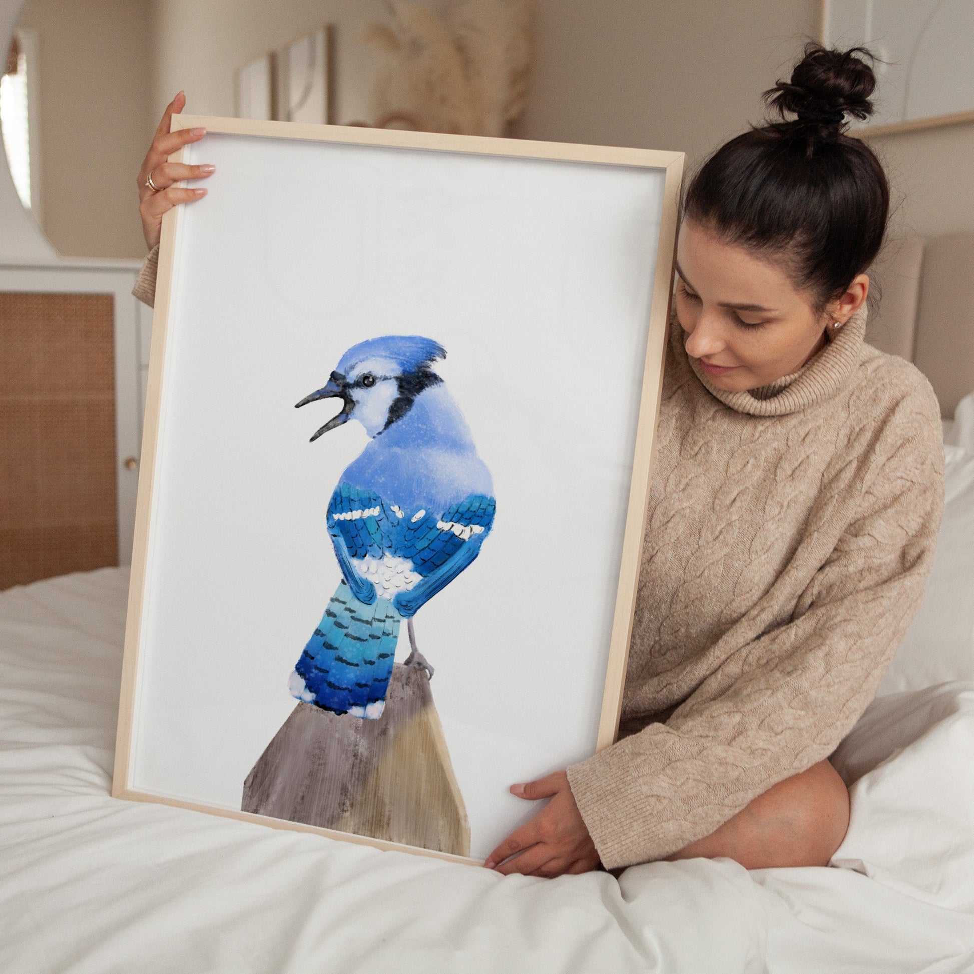 Blue Jay Art Print – Vibrant Bird Decor with Personality - MerikaArt