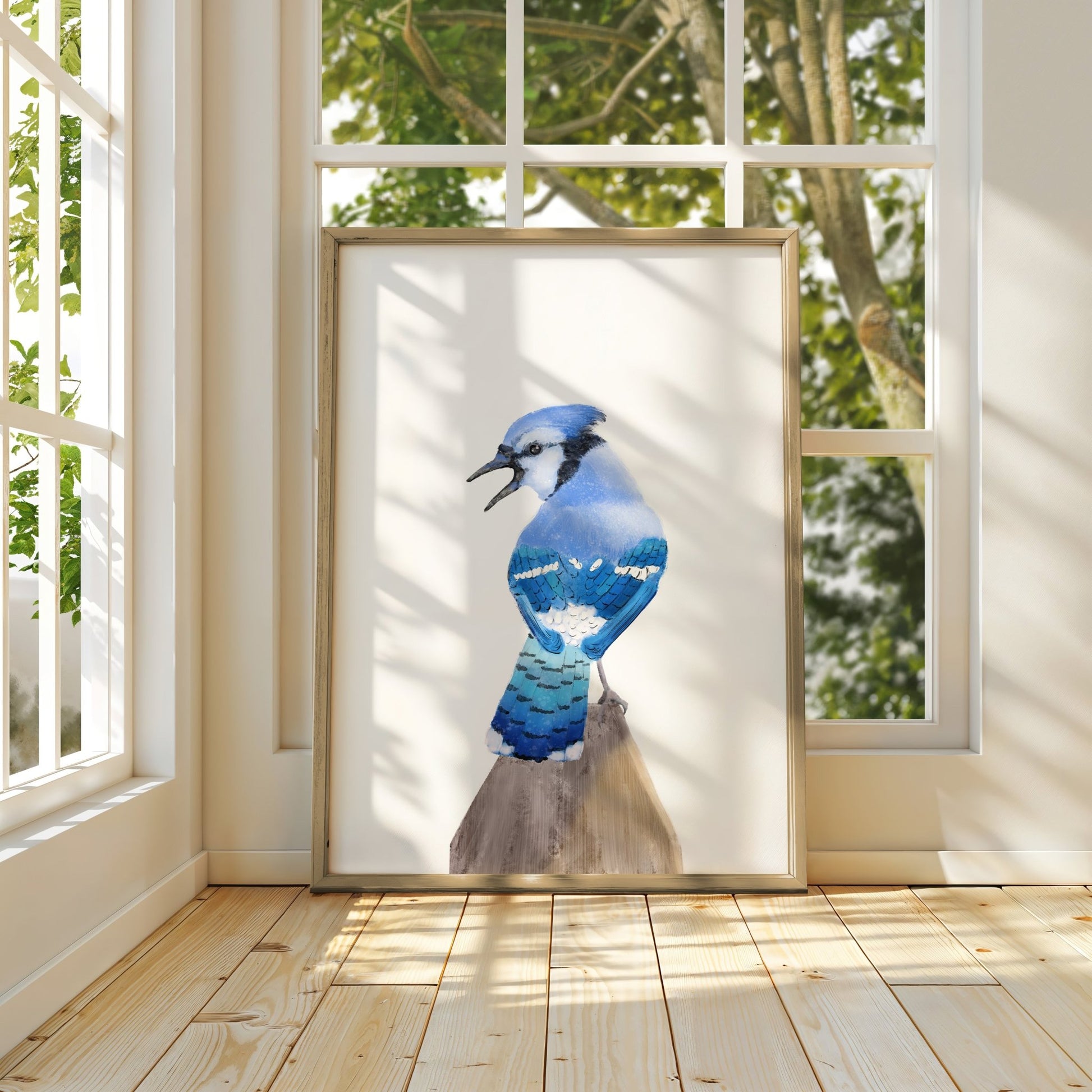 Blue Jay Art Print – Vibrant Bird Decor with Personality - MerikaArt