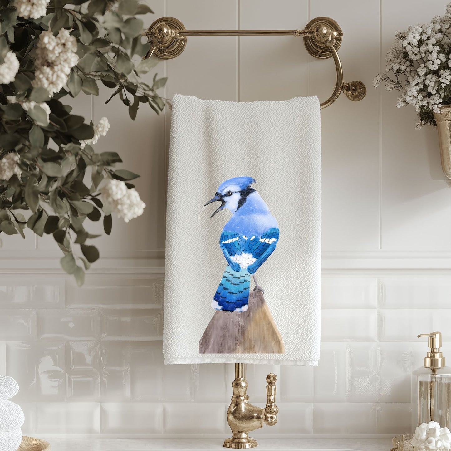 Blue Jay Bathroom Towel - MerikaArt