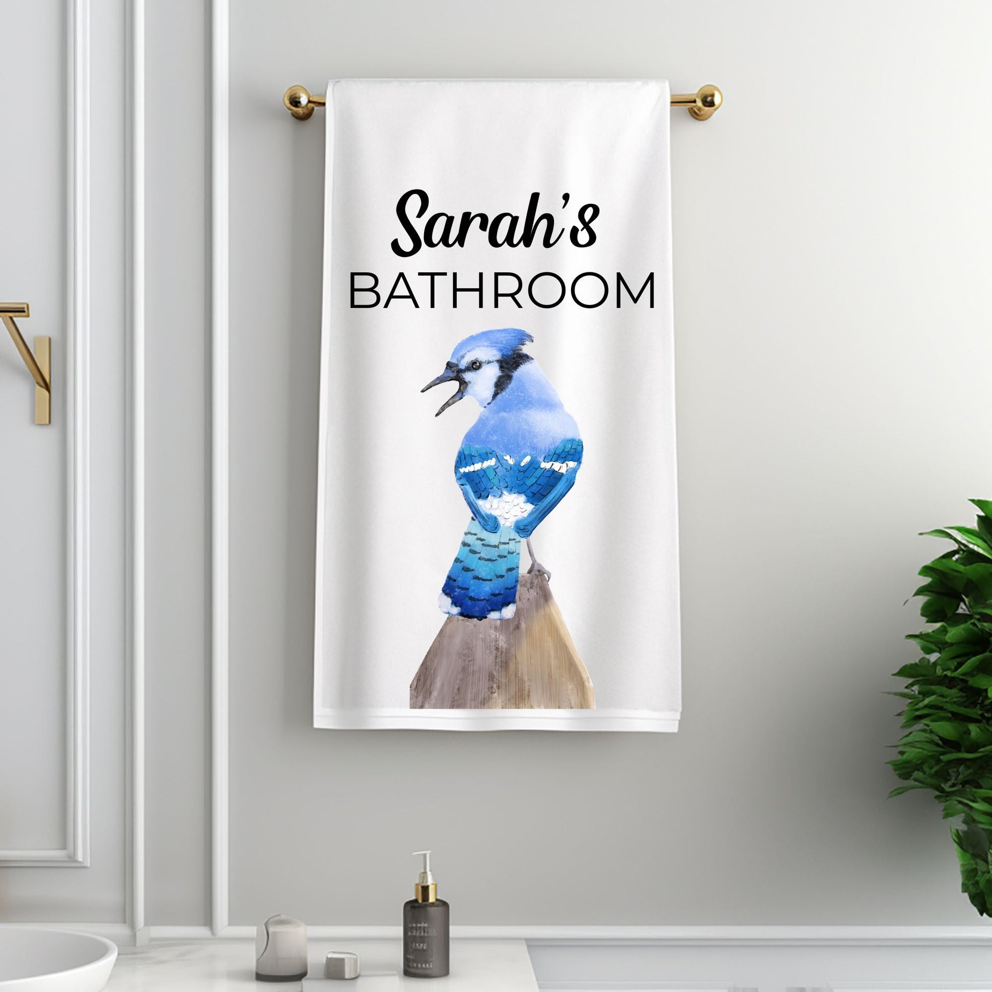 Blue Jay Bathroom Towel - MerikaArt