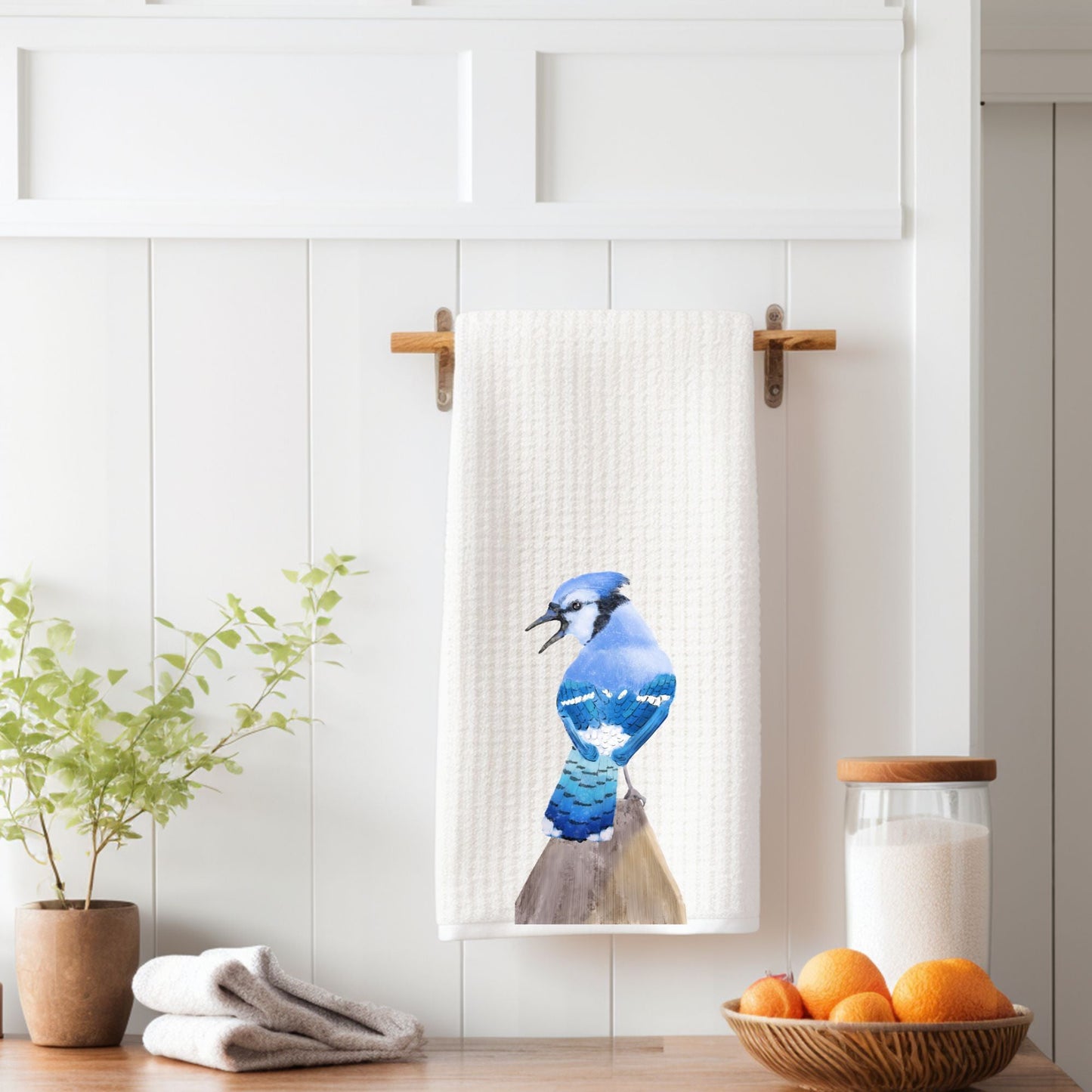 Blue Jay Bird Kitchen Towel - MerikaArt