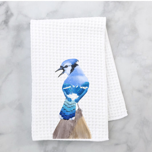 Blue Jay Bird Kitchen Towel - MerikaArt