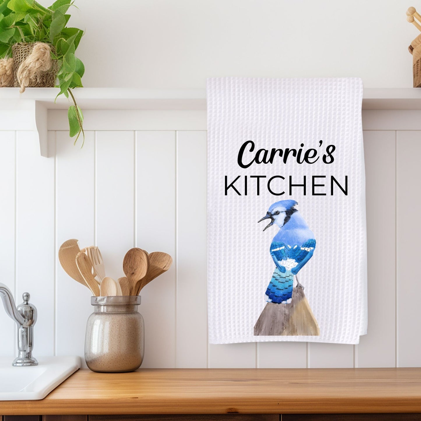 Blue Jay Bird Kitchen Towel - MerikaArt