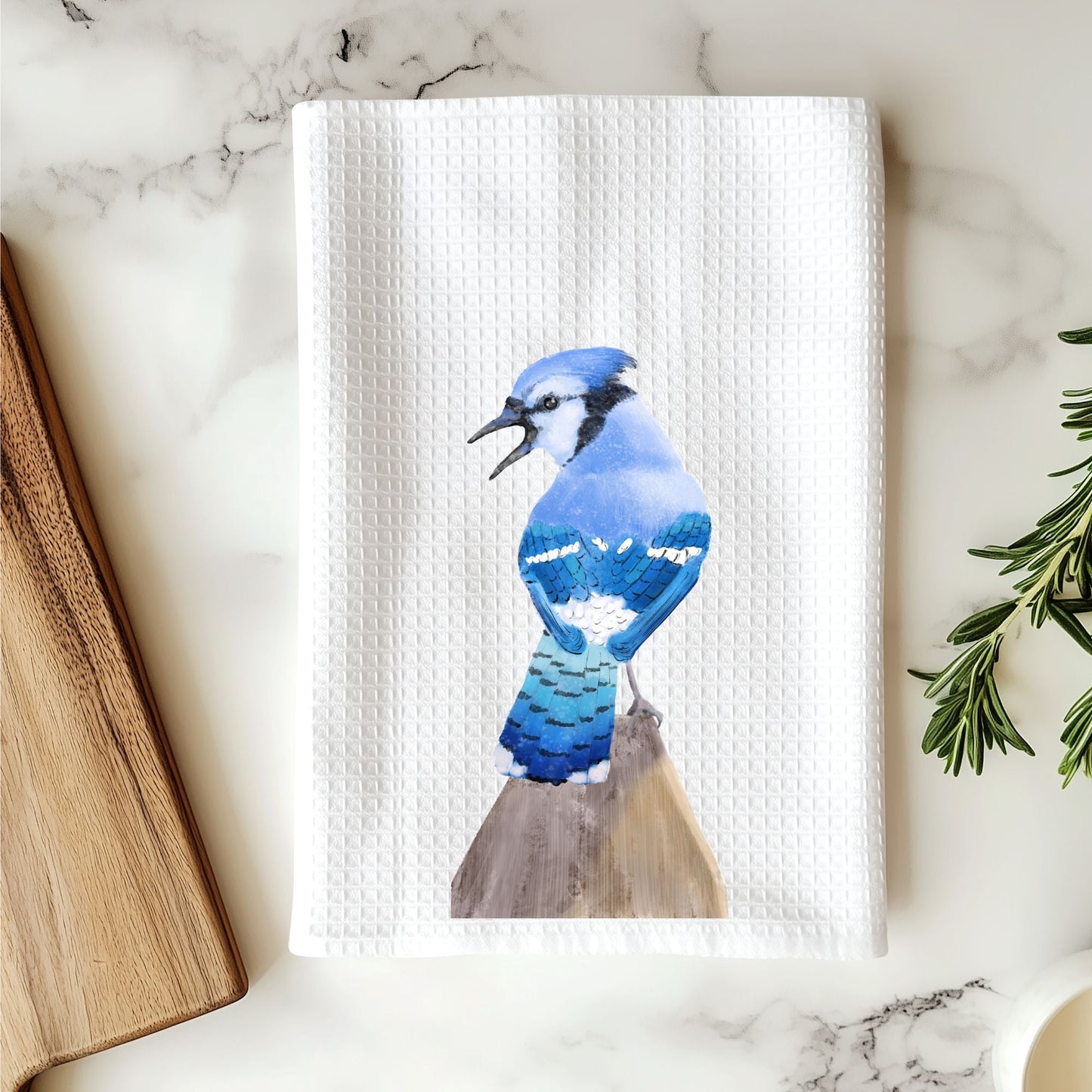 Blue Jay Bird Kitchen Towel - MerikaArt