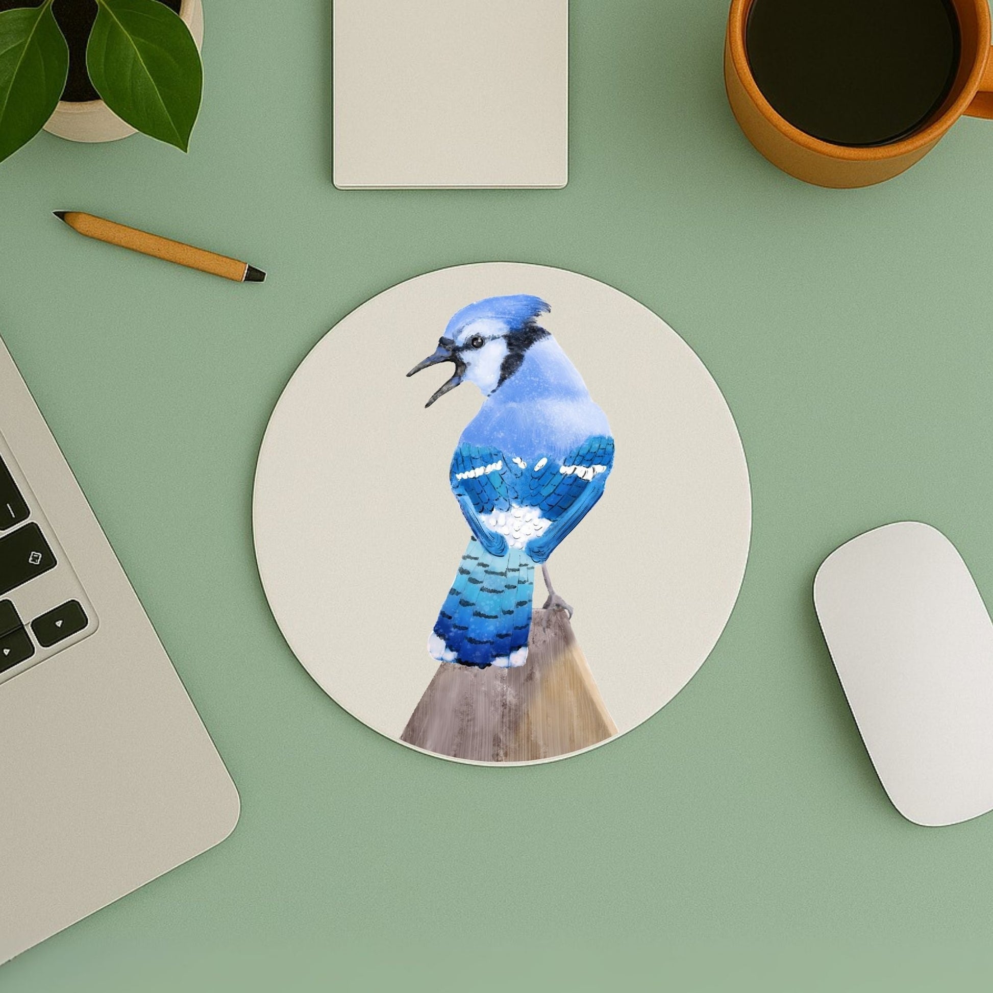 Blue Jay Bird Mousepad - MerikaArt