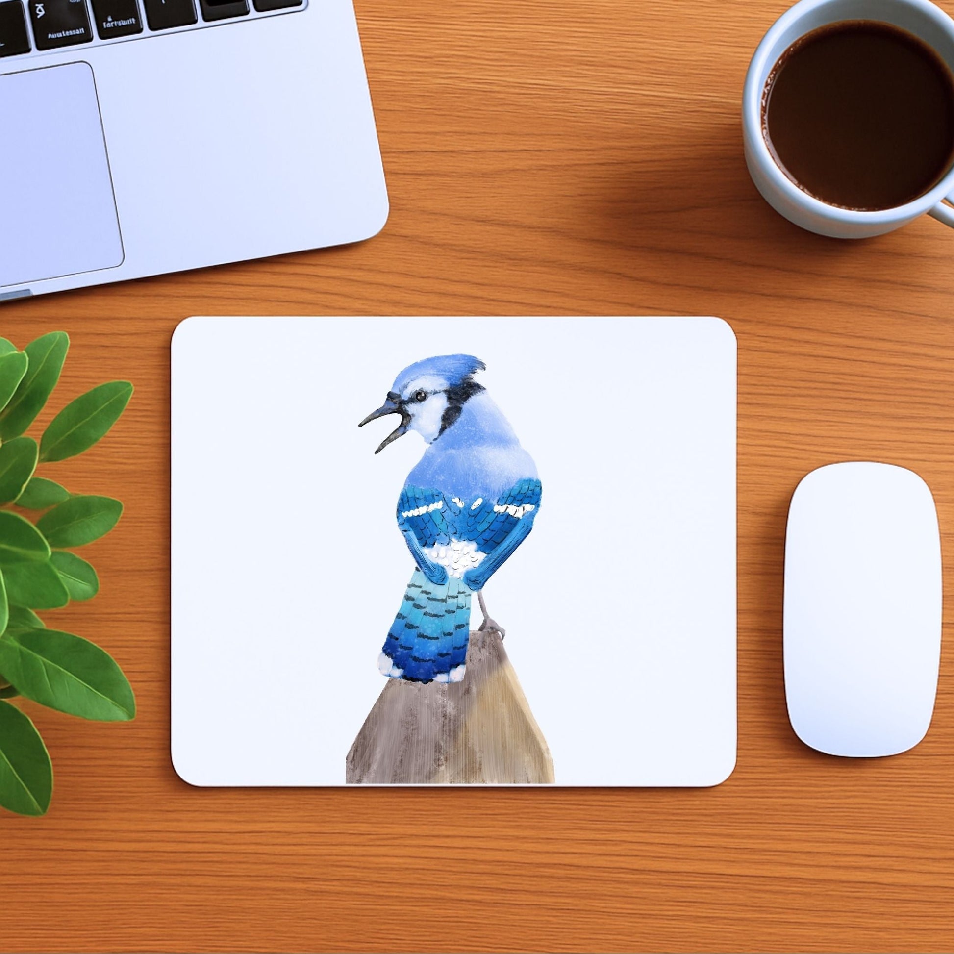 Blue Jay Bird Mousepad - MerikaArt