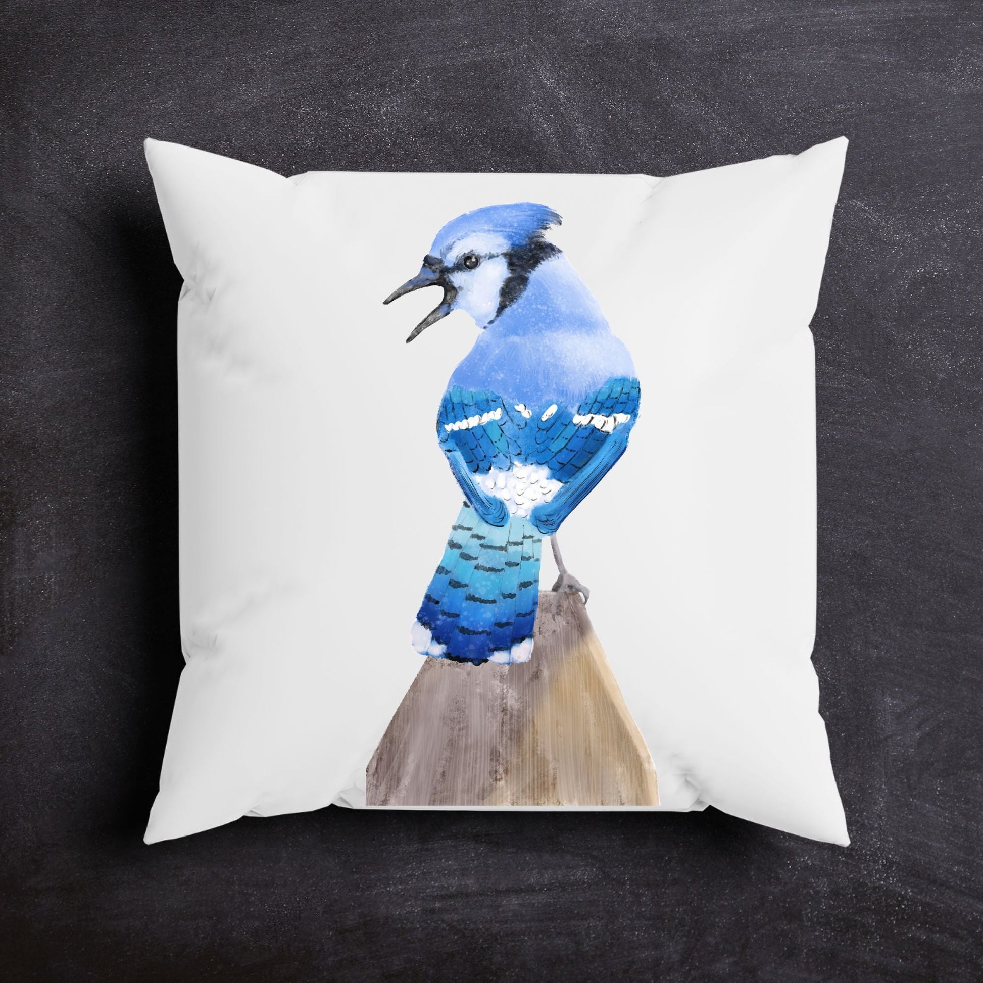 Blue Jay Bird Pillow - MerikaArt