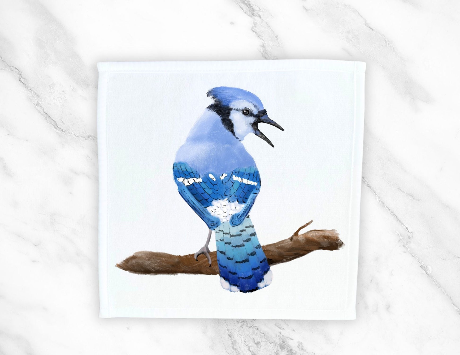 Blue Jay Bird Washcloth - MerikaArt