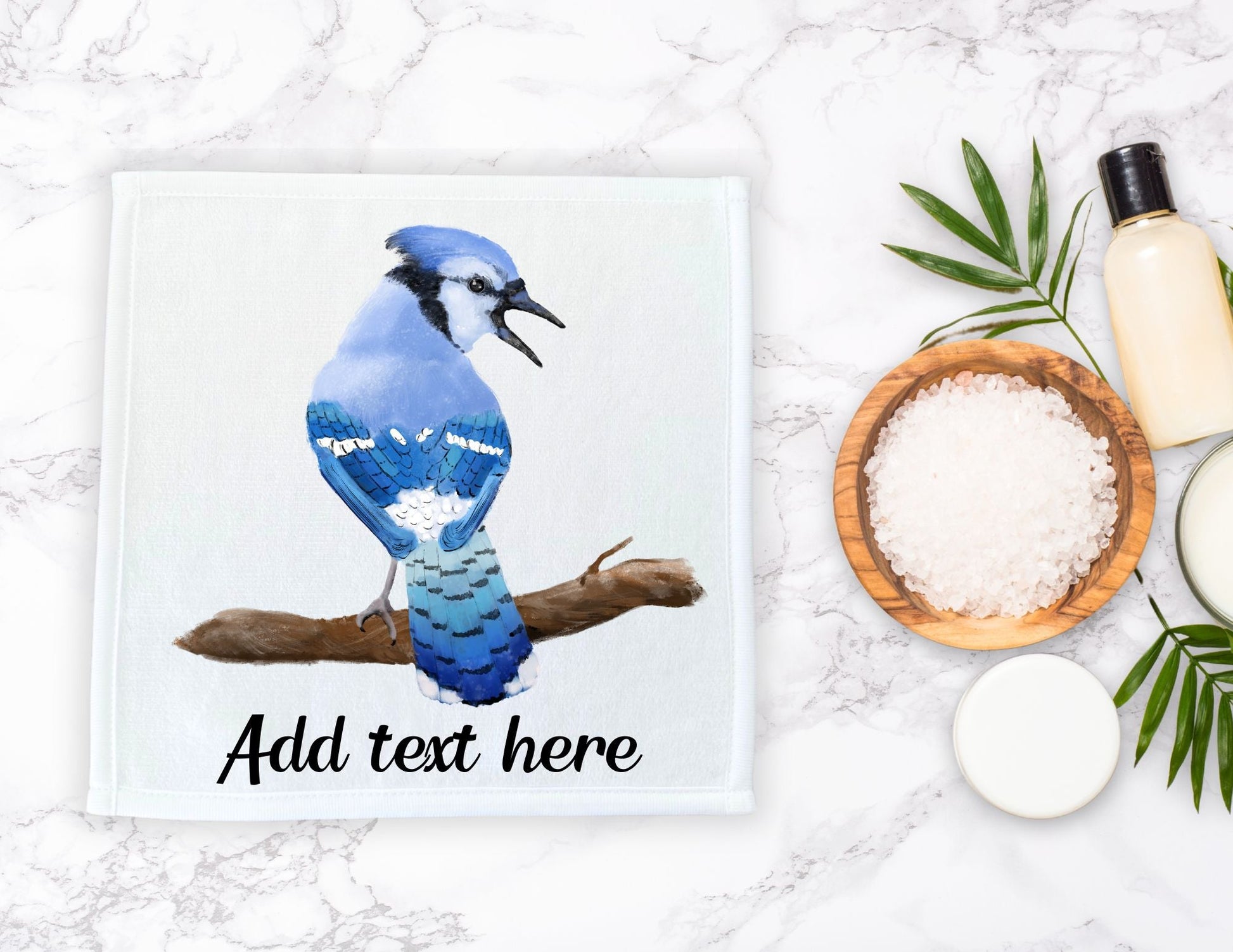 Blue Jay Bird Washcloth - MerikaArt