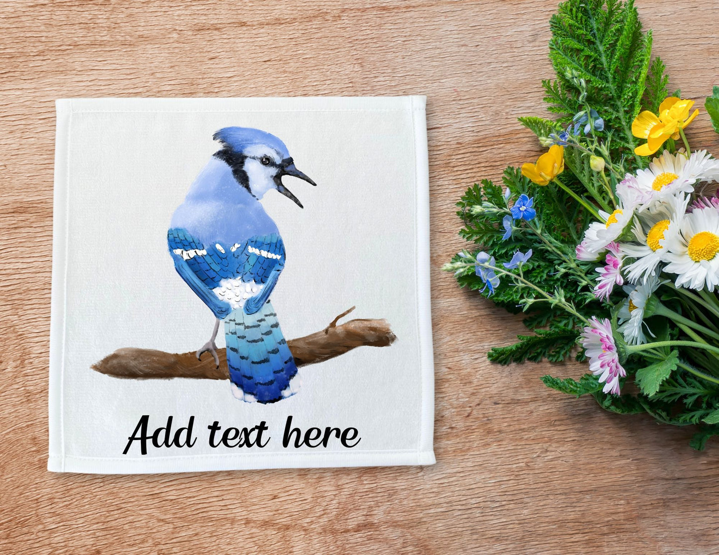 Blue Jay Bird Washcloth - MerikaArt