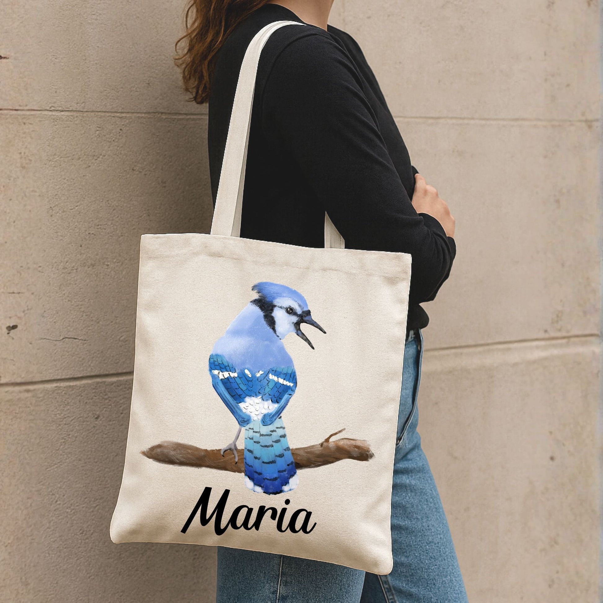 Blue Jay Canvas Tote Bag - MerikaArt