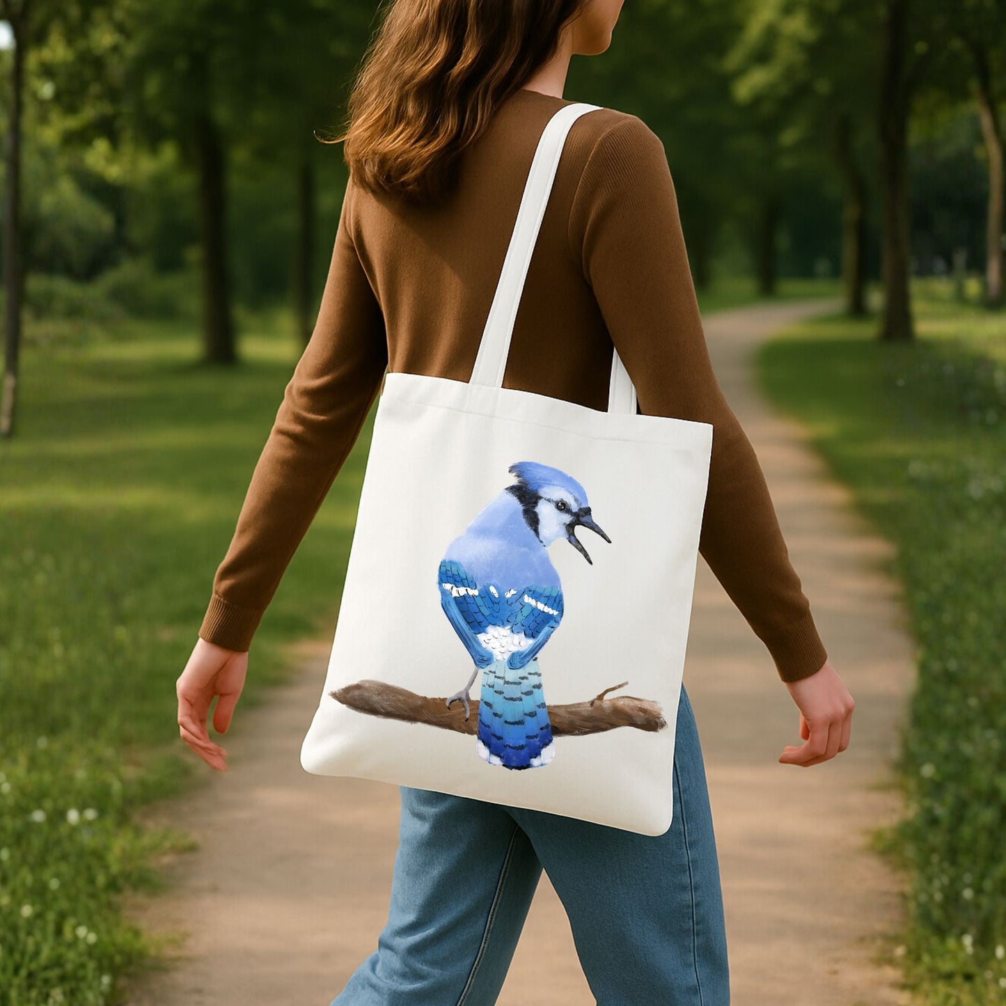 Blue Jay Canvas Tote Bag - MerikaArt