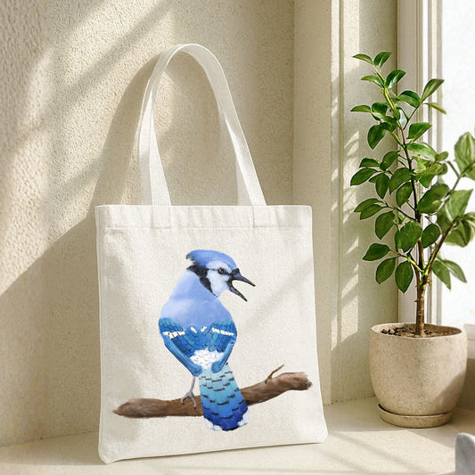 Blue Jay Canvas Tote Bag - MerikaArt
