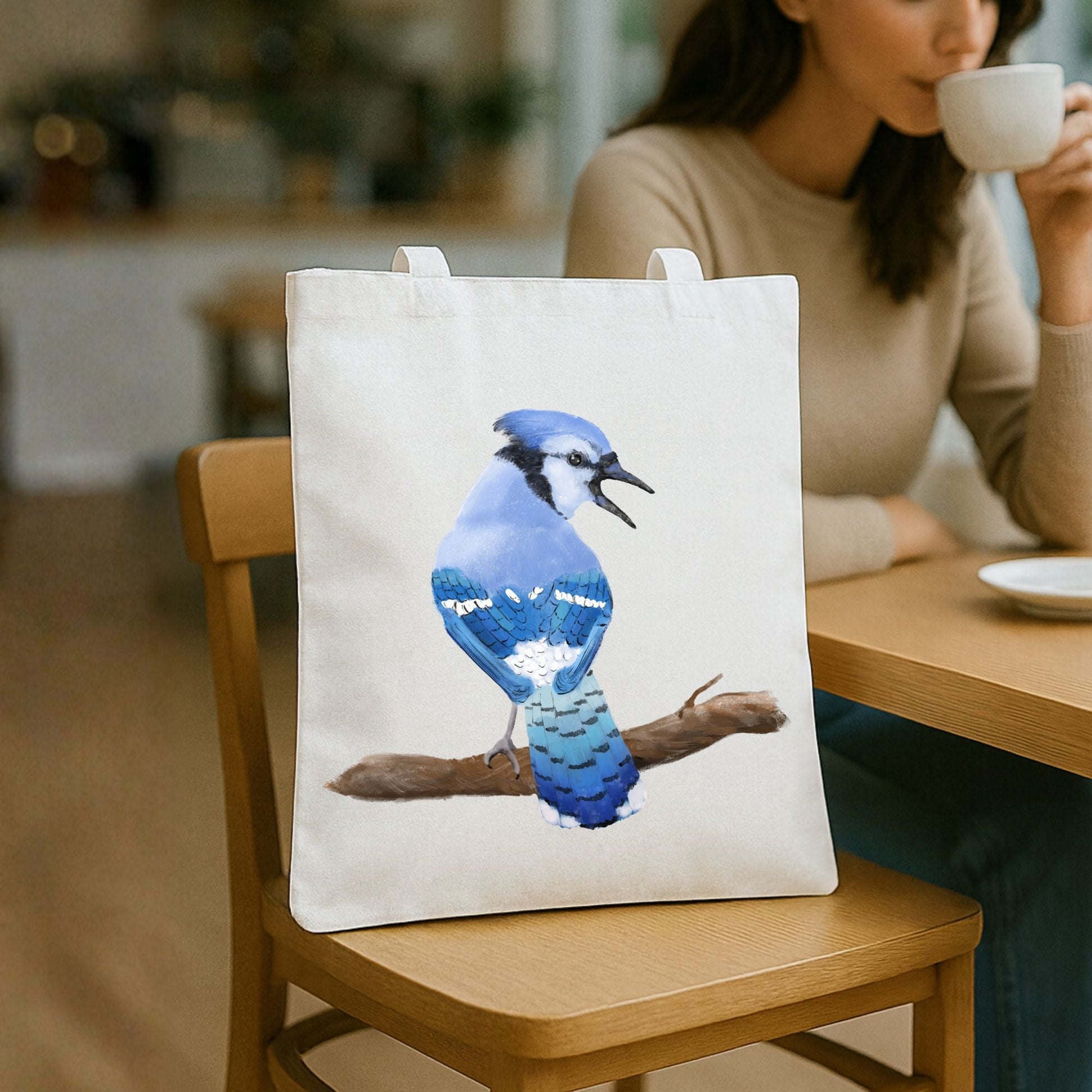 Blue Jay Canvas Tote Bag - MerikaArt