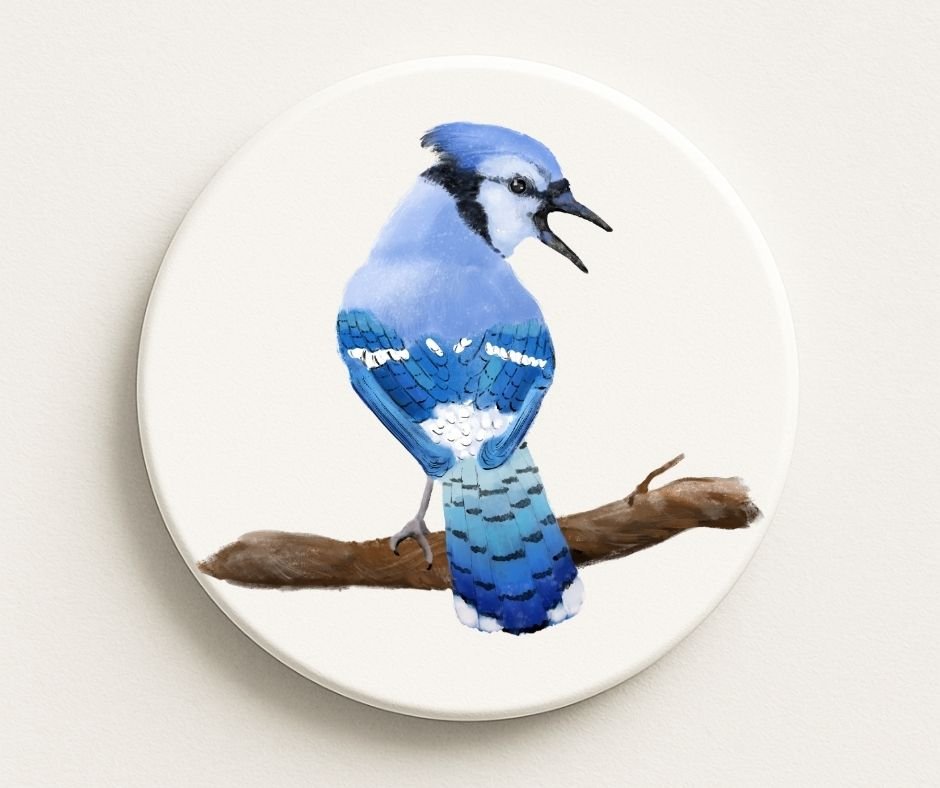 Blue Jay Ceramic Coaster - MerikaArt