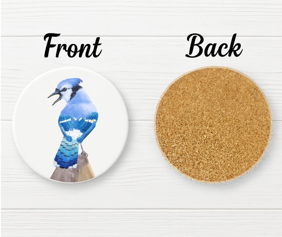 Blue Jay Ceramic Coaster - MerikaArt