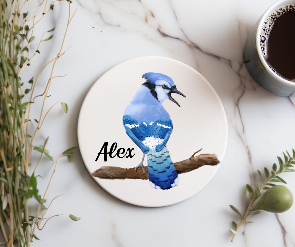 Blue Jay Ceramic Coaster - MerikaArt