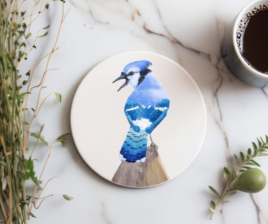 Blue Jay Ceramic Coaster - MerikaArt