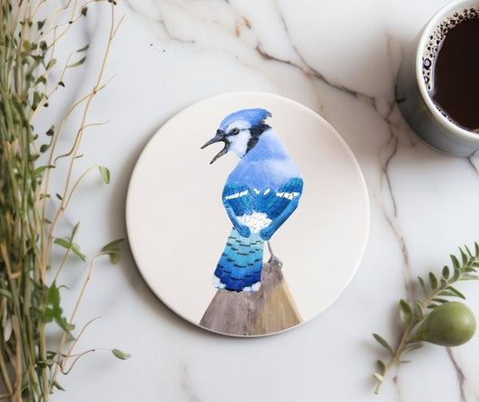 Blue Jay Ceramic Coaster - MerikaArt