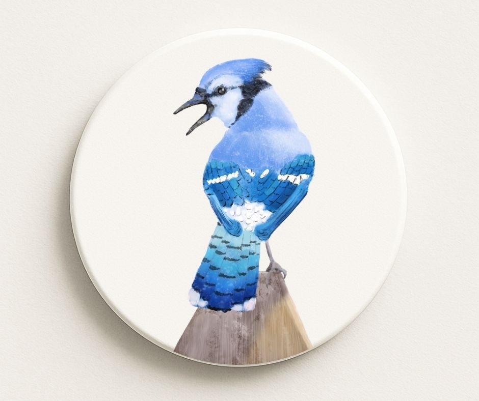 Blue Jay Ceramic Coaster - MerikaArt