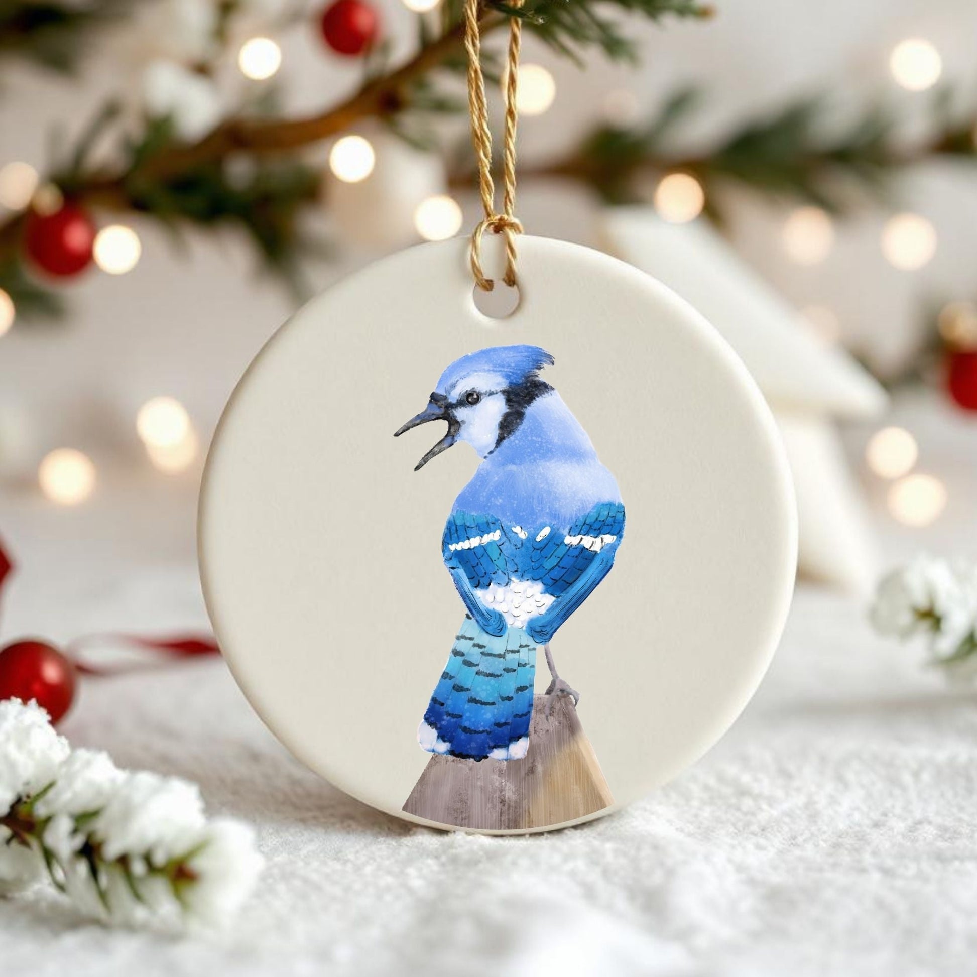 Blue Jay Ceramic Ornament - MerikaArt