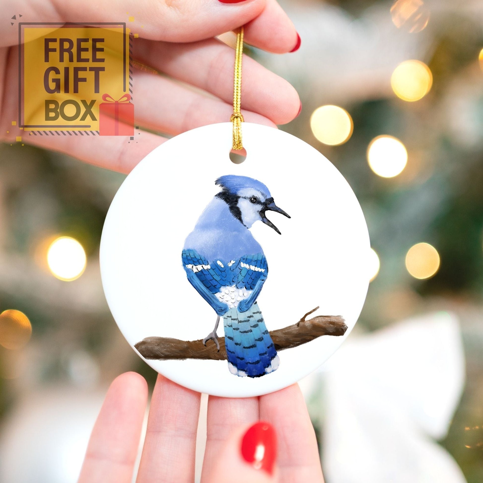 Blue Jay Ceramic Ornament - MerikaArt