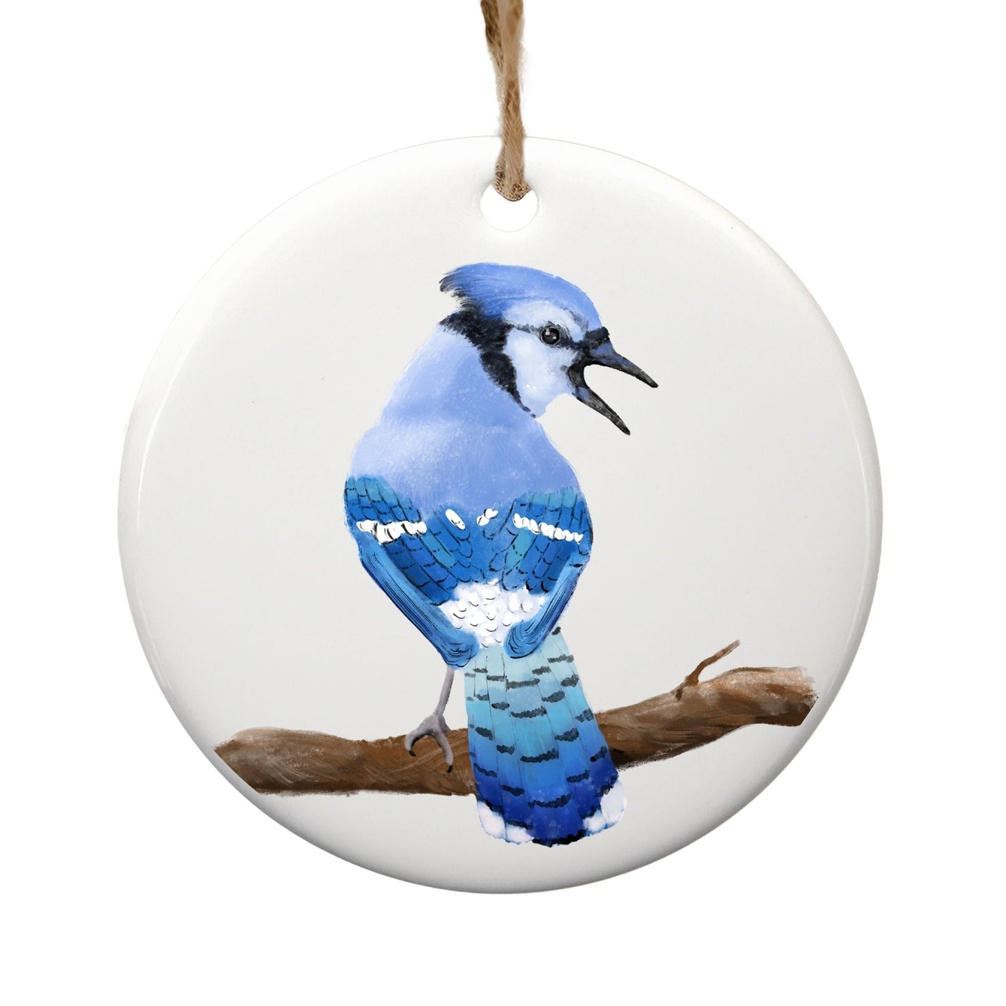 Blue Jay Ceramic Ornament - MerikaArt