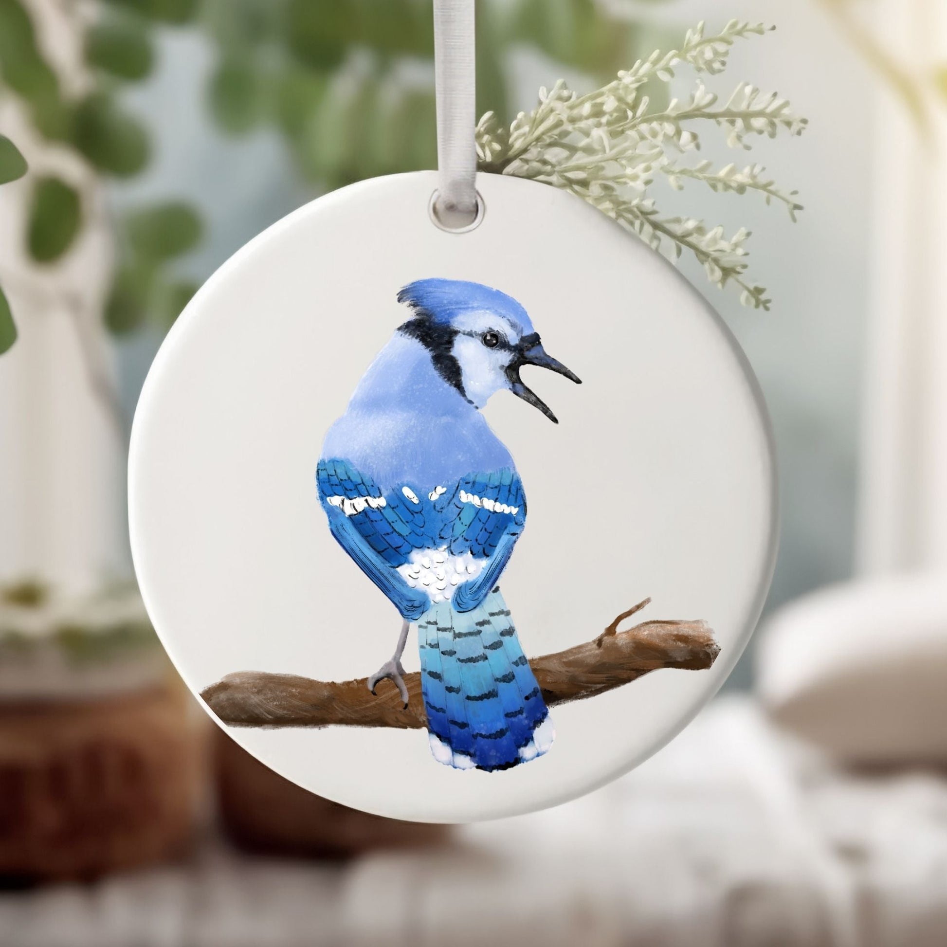 Blue Jay Ceramic Ornament - MerikaArt