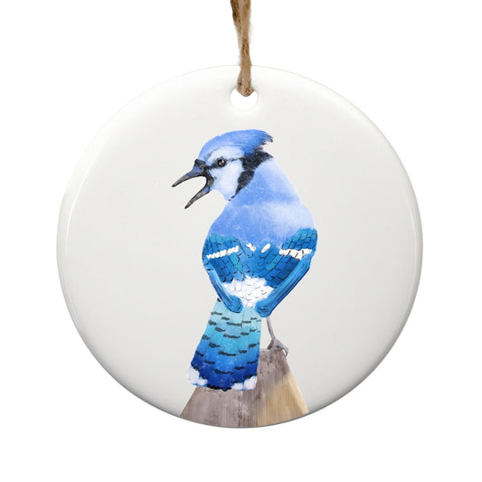 Blue Jay Ceramic Ornament - MerikaArt