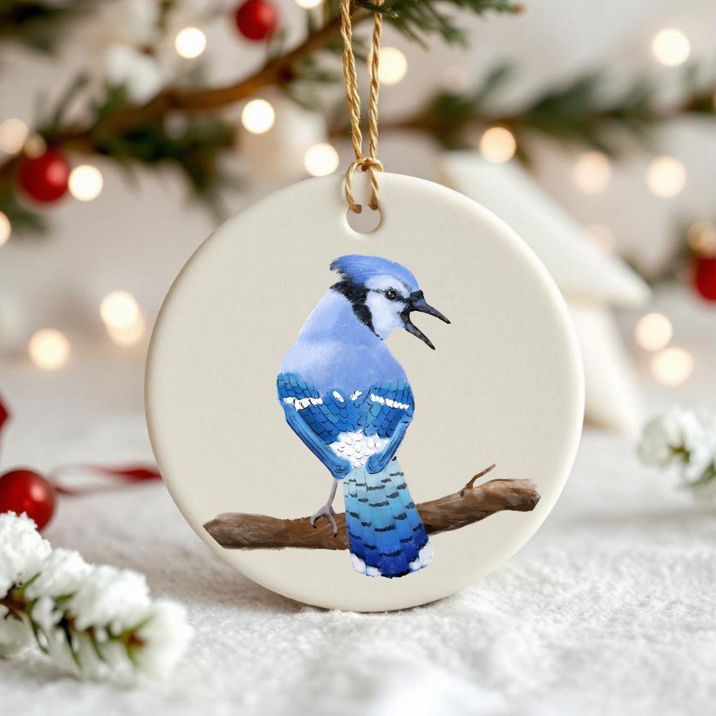 Blue Jay Ceramic Ornament - MerikaArt