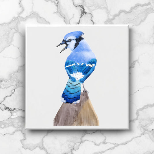 Blue Jay Ceramic Tile – Handcrafted Bird Art - MerikaArt