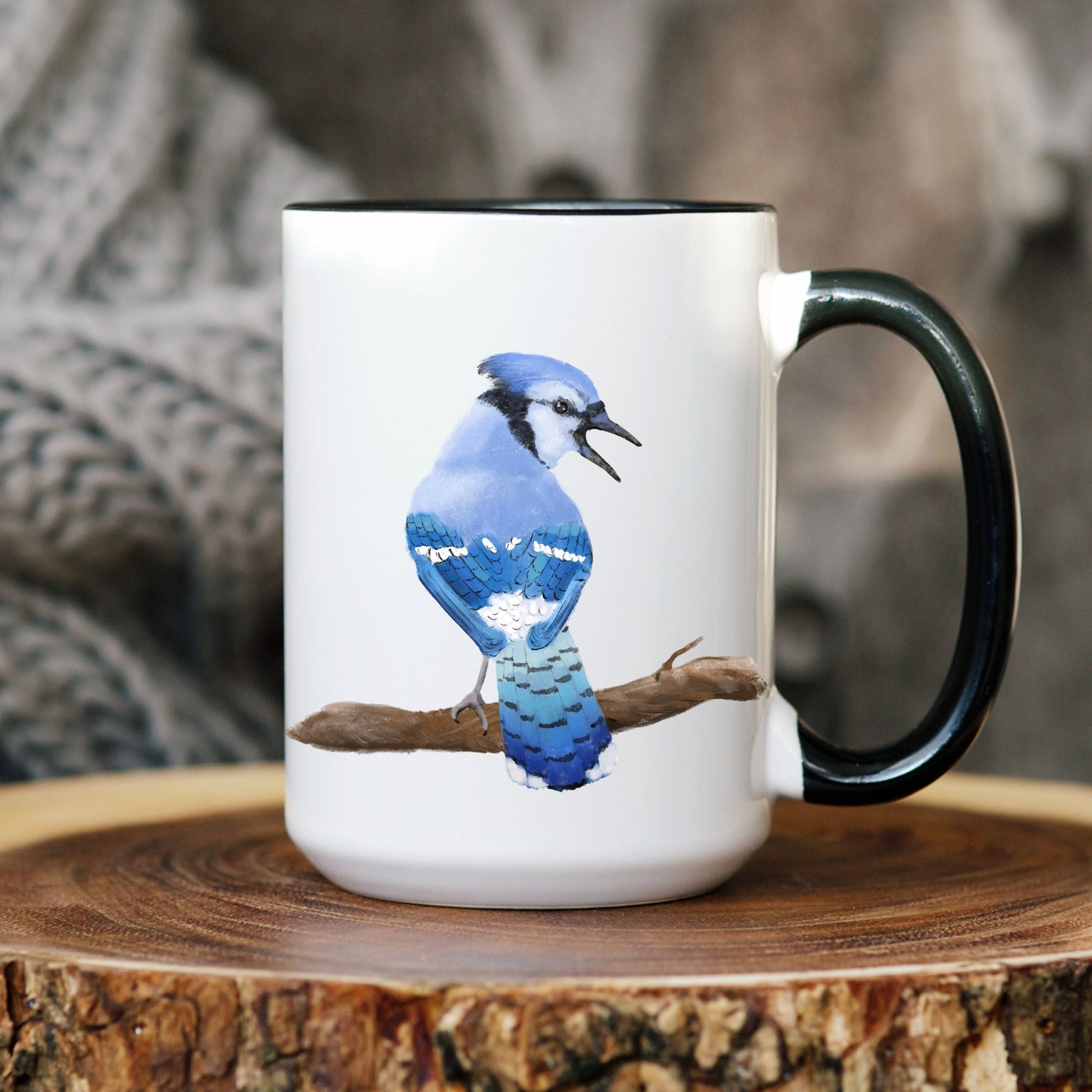 Blue Jay Mug with Detailed Bird Illustration - MerikaArt