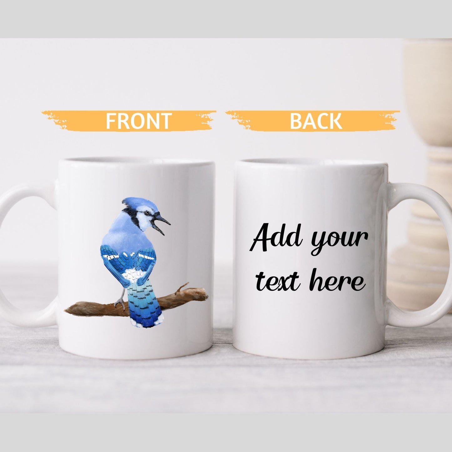 Blue Jay Mug with Detailed Bird Illustration - MerikaArt