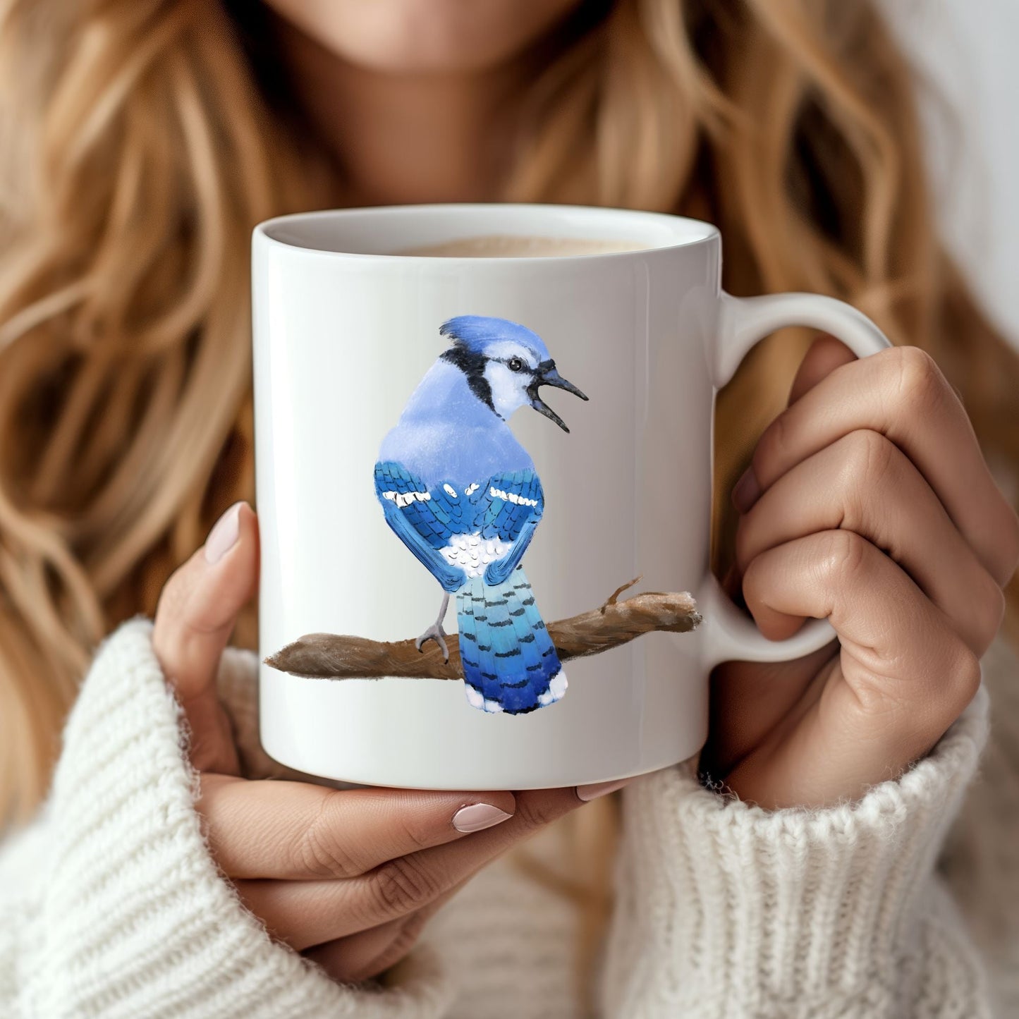 Blue Jay Mug with Detailed Bird Illustration - MerikaArt