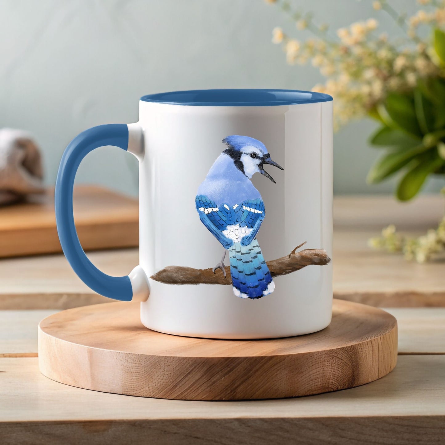 Blue Jay Mug with Detailed Bird Illustration - MerikaArt