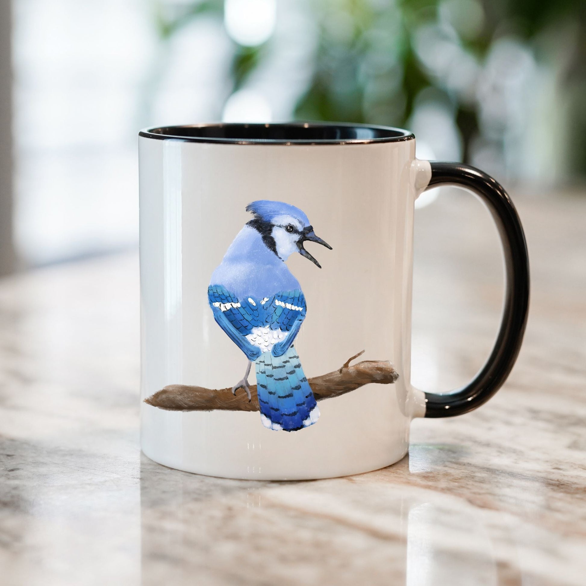 Blue Jay Mug with Detailed Bird Illustration - MerikaArt