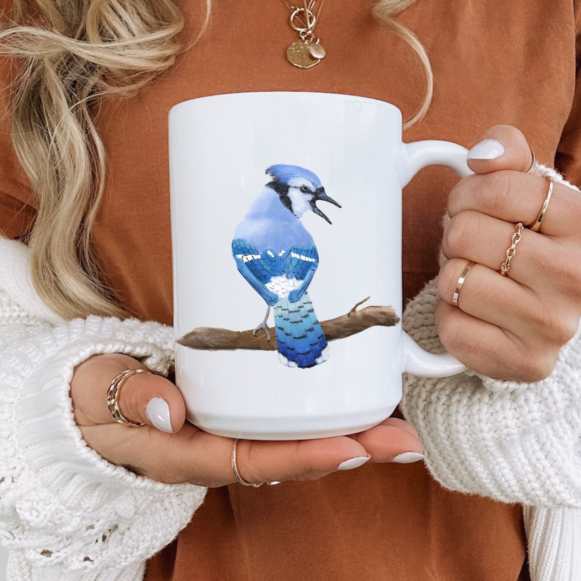 Blue Jay Mug with Detailed Bird Illustration - MerikaArt