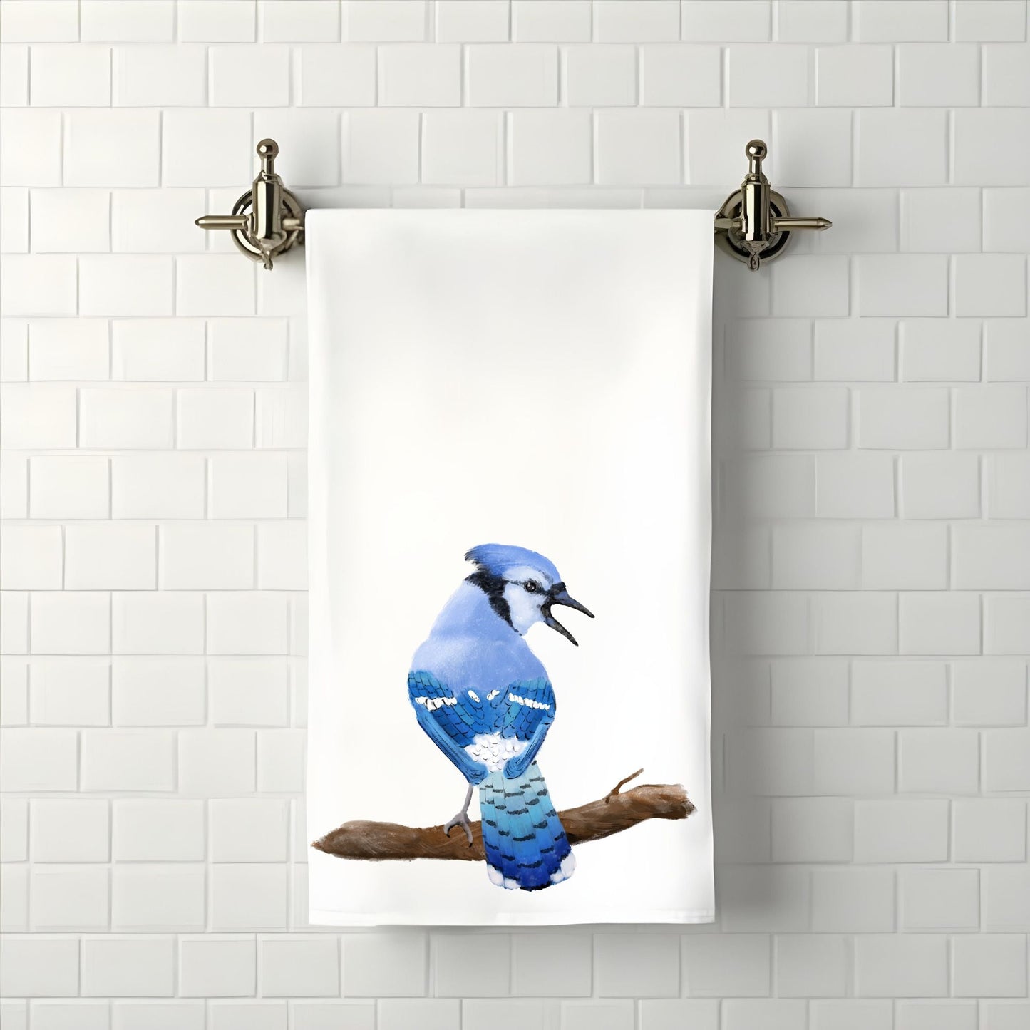Blue Jay on Branch Bathroom Towel - MerikaArt