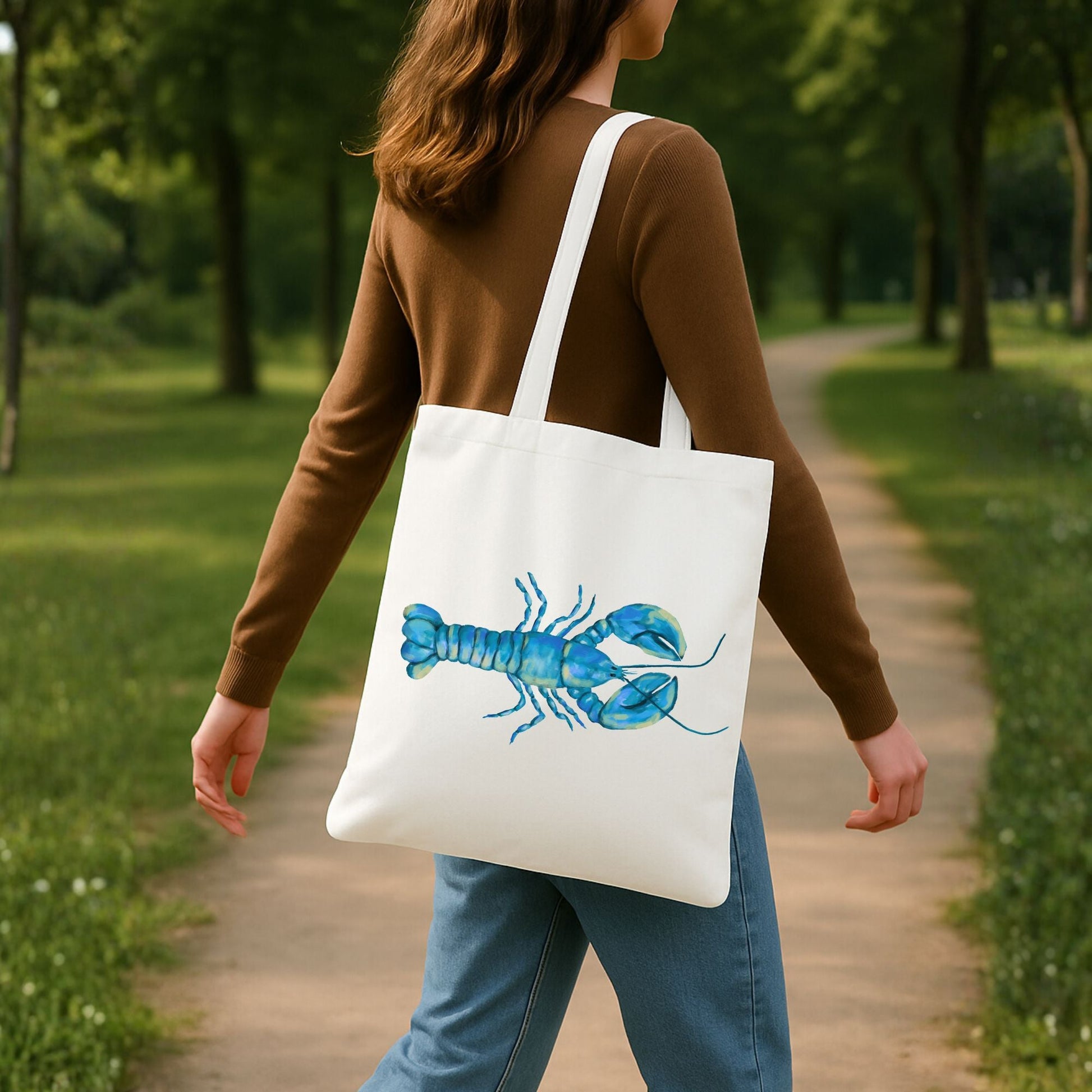 Blue Lobster Canvas Tote Bag - MerikaArt