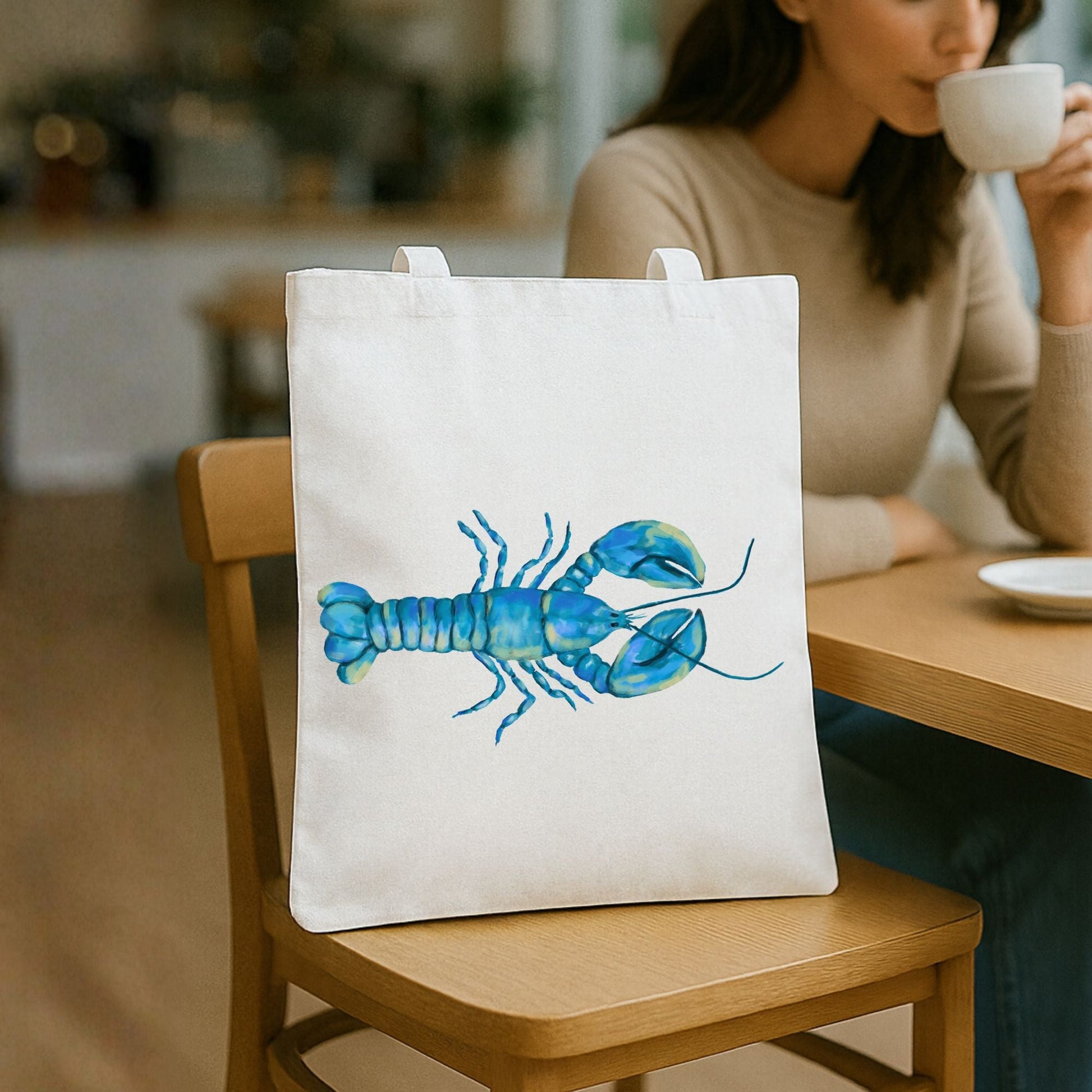 Blue Lobster Canvas Tote Bag - MerikaArt