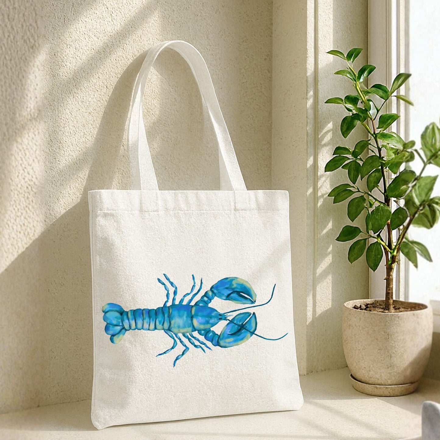 Blue Lobster Canvas Tote Bag - MerikaArt
